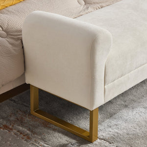 English Elm 65" Chenille Upholstered Bench with Gold Legs Elegant Bedroom or Entryway Seating Beige W3244P509761