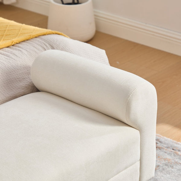 English Elm 65" Chenille Upholstered Bench with Gold Legs Elegant Bedroom or Entryway Seating Beige W3244P509761