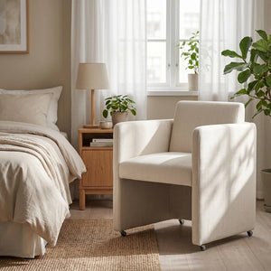 English Elm Modern Barrel Accent Chair Velvet Upholstered Solid Wood Frame Sculptural Dining Seat Cream W3244P514497