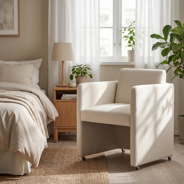 English Elm Modern Barrel Accent Chair Velvet Upholstered Solid Wood Frame Sculptural Dining Seat Cream W3244P514497