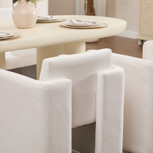 English Elm Modern Barrel Accent Chair Velvet Upholstered Solid Wood Frame Sculptural Dining Seat Cream W3244P514497