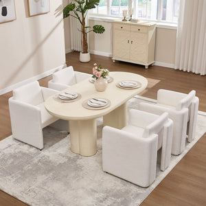 English Elm Modern Barrel Accent Chair Velvet Upholstered Solid Wood Frame Sculptural Dining Seat Cream W3244P514497