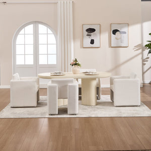 English Elm Modern Barrel Accent Chair Velvet Upholstered Solid Wood Frame Sculptural Dining Seat Cream W3244P514497