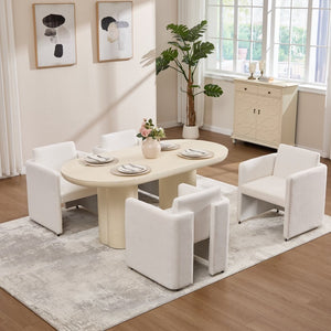 English Elm Modern Barrel Accent Chair Velvet Upholstered Solid Wood Frame Sculptural Dining Seat Cream W3244P514497