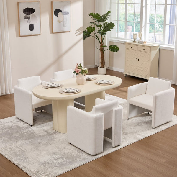 English Elm Modern Barrel Accent Chair Velvet Upholstered Solid Wood Frame Sculptural Dining Seat Cream W3244P514497