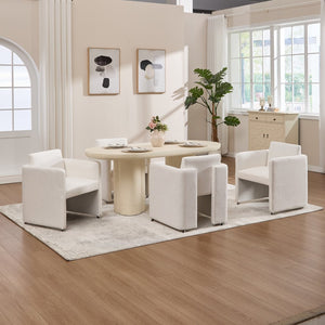English Elm Modern Barrel Accent Chair Velvet Upholstered Solid Wood Frame Sculptural Dining Seat Cream W3244P514497