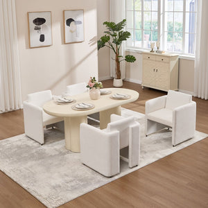 English Elm Modern Barrel Accent Chair Velvet Upholstered Solid Wood Frame Sculptural Dining Seat Cream W3244P514497