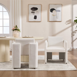 English Elm Modern Barrel Accent Chair Velvet Upholstered Solid Wood Frame Sculptural Dining Seat Cream W3244P514497