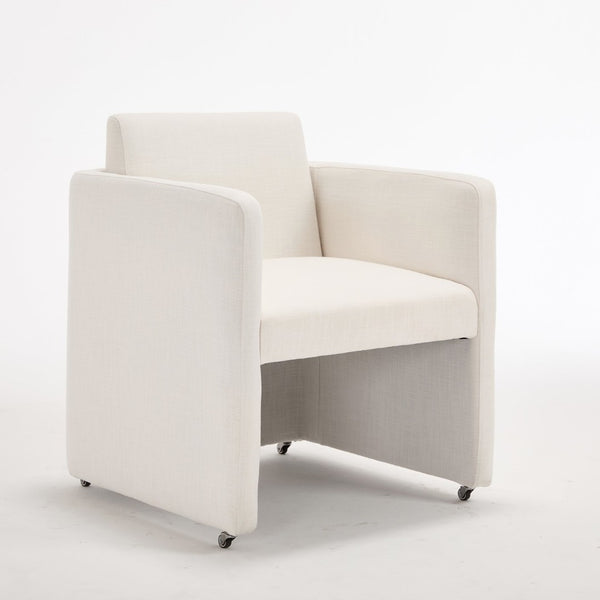 English Elm Modern Barrel Accent Chair Velvet Upholstered Solid Wood Frame Sculptural Dining Seat Cream W3244P514497