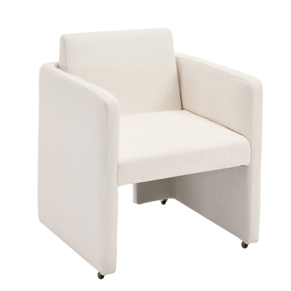 English Elm Modern Barrel Accent Chair Velvet Upholstered Solid Wood Frame Sculptural Dining Seat Cream W3244P514497