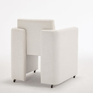 English Elm Modern Barrel Accent Chair Velvet Upholstered Solid Wood Frame Sculptural Dining Seat Cream W3244P514497
