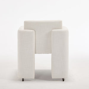 English Elm Modern Barrel Accent Chair Velvet Upholstered Solid Wood Frame Sculptural Dining Seat Cream W3244P514497