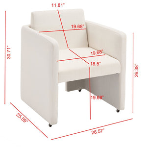 English Elm Modern Barrel Accent Chair Velvet Upholstered Solid Wood Frame Sculptural Dining Seat Cream W3244P514497