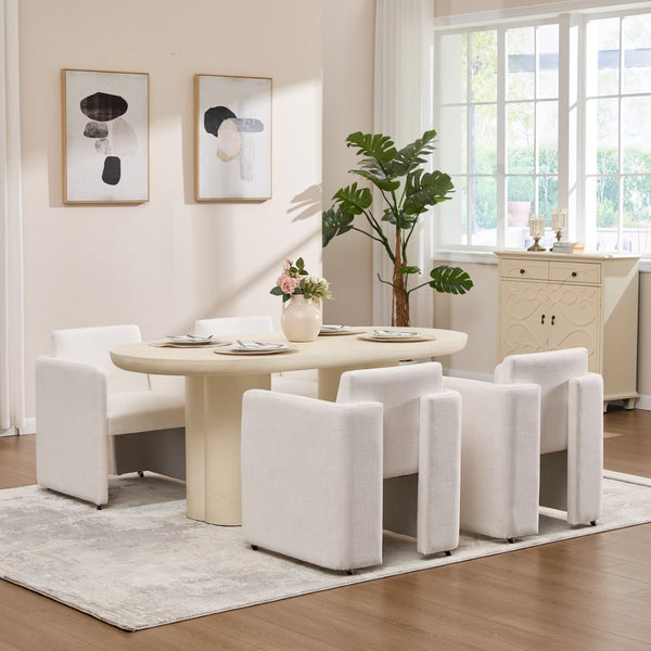 English Elm Modern Barrel Accent Chair Velvet Upholstered Solid Wood Frame Sculptural Dining Seat Cream W3244P514497