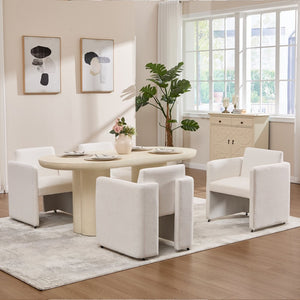 English Elm Modern Barrel Accent Chair Velvet Upholstered Solid Wood Frame Sculptural Dining Seat Cream W3244P514497