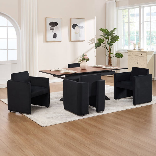 English Elm Modern Barrel Accent Chair Velvet Upholstered Solid Wood Frame Sculptural Dining Seat Black W3244P514498