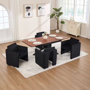 English Elm Modern Barrel Accent Chair Velvet Upholstered Solid Wood Frame Sculptural Dining Seat Black W3244P514498