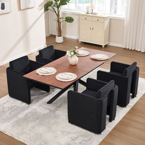 English Elm Modern Barrel Accent Chair Velvet Upholstered Solid Wood Frame Sculptural Dining Seat Black W3244P514498