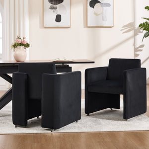 English Elm Modern Barrel Accent Chair Velvet Upholstered Solid Wood Frame Sculptural Dining Seat Black W3244P514498