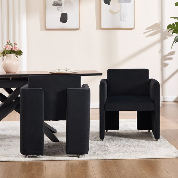 English Elm Modern Barrel Accent Chair Velvet Upholstered Solid Wood Frame Sculptural Dining Seat Black W3244P514498