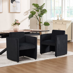 English Elm Modern Barrel Accent Chair Velvet Upholstered Solid Wood Frame Sculptural Dining Seat Black W3244P514498
