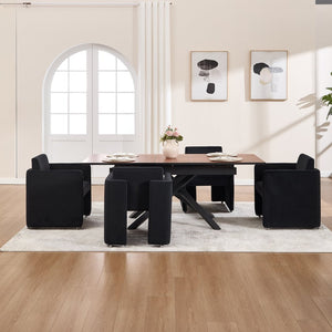 English Elm Modern Barrel Accent Chair Velvet Upholstered Solid Wood Frame Sculptural Dining Seat Black W3244P514498
