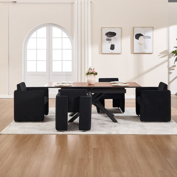 English Elm Modern Barrel Accent Chair Velvet Upholstered Solid Wood Frame Sculptural Dining Seat Black W3244P514498