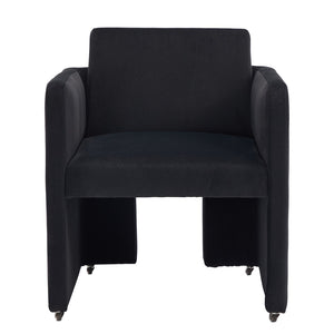 English Elm Modern Barrel Accent Chair Velvet Upholstered Solid Wood Frame Sculptural Dining Seat Black W3244P514498