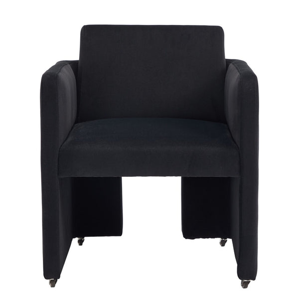 English Elm Modern Barrel Accent Chair Velvet Upholstered Solid Wood Frame Sculptural Dining Seat Black W3244P514498