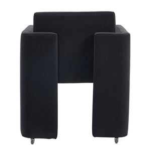 English Elm Modern Barrel Accent Chair Velvet Upholstered Solid Wood Frame Sculptural Dining Seat Black W3244P514498