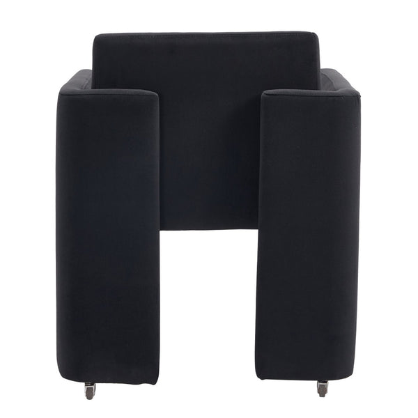 English Elm Modern Barrel Accent Chair Velvet Upholstered Solid Wood Frame Sculptural Dining Seat Black W3244P514498