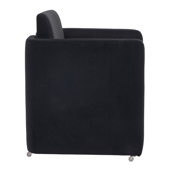 English Elm Modern Barrel Accent Chair Velvet Upholstered Solid Wood Frame Sculptural Dining Seat Black W3244P514498