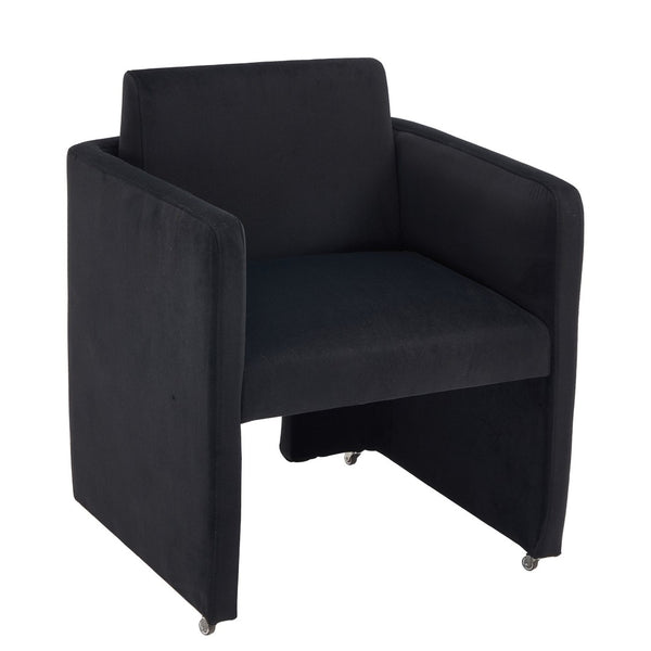 English Elm Modern Barrel Accent Chair Velvet Upholstered Solid Wood Frame Sculptural Dining Seat Black W3244P514498