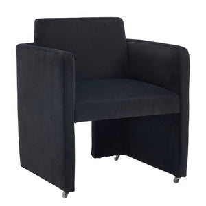 English Elm Modern Barrel Accent Chair Velvet Upholstered Solid Wood Frame Sculptural Dining Seat Black W3244P514498