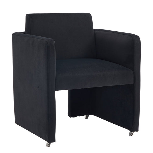 English Elm Modern Barrel Accent Chair Velvet Upholstered Solid Wood Frame Sculptural Dining Seat Black W3244P514498