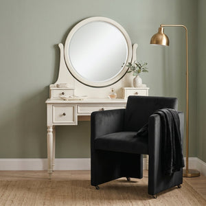 English Elm Modern Barrel Accent Chair Velvet Upholstered Solid Wood Frame Sculptural Dining Seat Black W3244P514498