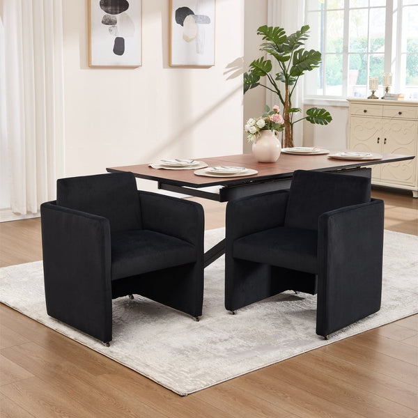 English Elm Modern Barrel Accent Chair Velvet Upholstered Solid Wood Frame Sculptural Dining Seat Black W3244P514498