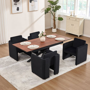 English Elm Modern Barrel Accent Chair Velvet Upholstered Solid Wood Frame Sculptural Dining Seat Black W3244P514498