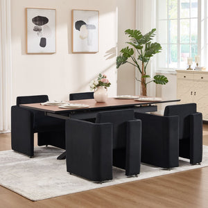 English Elm Modern Barrel Accent Chair Velvet Upholstered Solid Wood Frame Sculptural Dining Seat Black W3244P514498