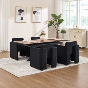 English Elm Modern Barrel Accent Chair Velvet Upholstered Solid Wood Frame Sculptural Dining Seat Black W3244P514498