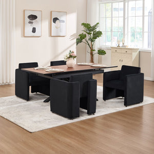 English Elm Modern Barrel Accent Chair Velvet Upholstered Solid Wood Frame Sculptural Dining Seat Black W3244P514498
