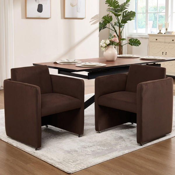 English Elm Modern Barrel Accent Chair Velvet Upholstered Solid Wood Frame Sculptural Dining Seat Chocolate W3244P514499