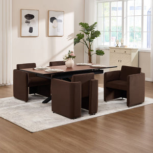 English Elm Modern Barrel Accent Chair Velvet Upholstered Solid Wood Frame Sculptural Dining Seat Chocolate W3244P514499