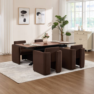 English Elm Modern Barrel Accent Chair Velvet Upholstered Solid Wood Frame Sculptural Dining Seat Chocolate W3244P514499