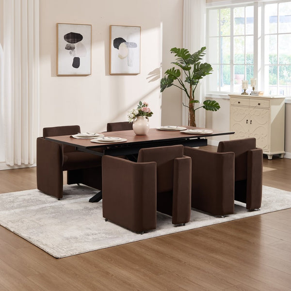 English Elm Modern Barrel Accent Chair Velvet Upholstered Solid Wood Frame Sculptural Dining Seat Chocolate W3244P514499