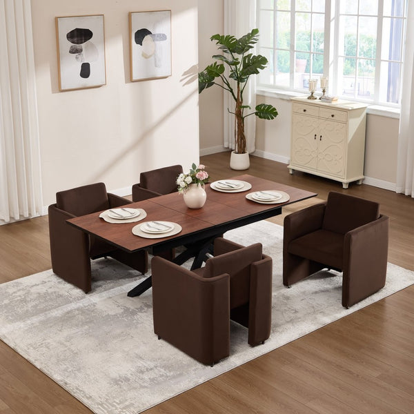 English Elm Modern Barrel Accent Chair Velvet Upholstered Solid Wood Frame Sculptural Dining Seat Chocolate W3244P514499