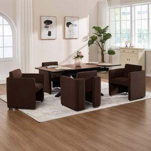 English Elm Modern Barrel Accent Chair Velvet Upholstered Solid Wood Frame Sculptural Dining Seat Chocolate W3244P514499