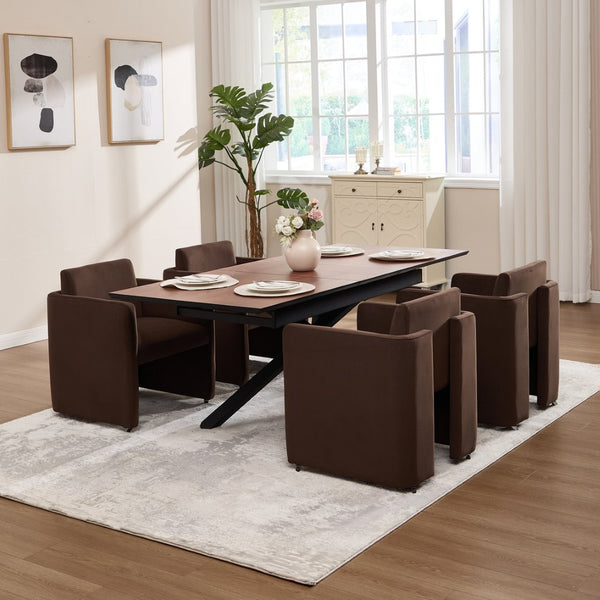 English Elm Modern Barrel Accent Chair Velvet Upholstered Solid Wood Frame Sculptural Dining Seat Chocolate W3244P514499