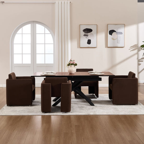 English Elm Modern Barrel Accent Chair Velvet Upholstered Solid Wood Frame Sculptural Dining Seat Chocolate W3244P514499