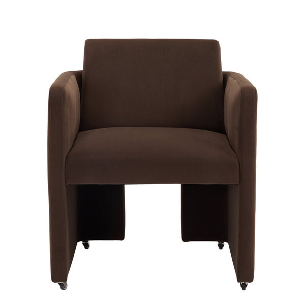 English Elm Modern Barrel Accent Chair Velvet Upholstered Solid Wood Frame Sculptural Dining Seat Chocolate W3244P514499